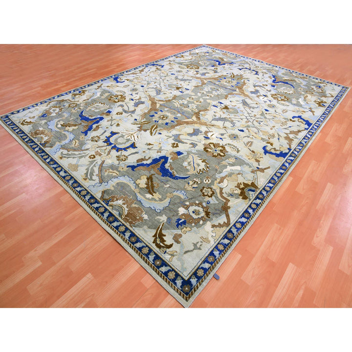 10'2" x 14'4" New Hand Knotted Ivory Wool Rectangle Oriental Rug - MOA10275425