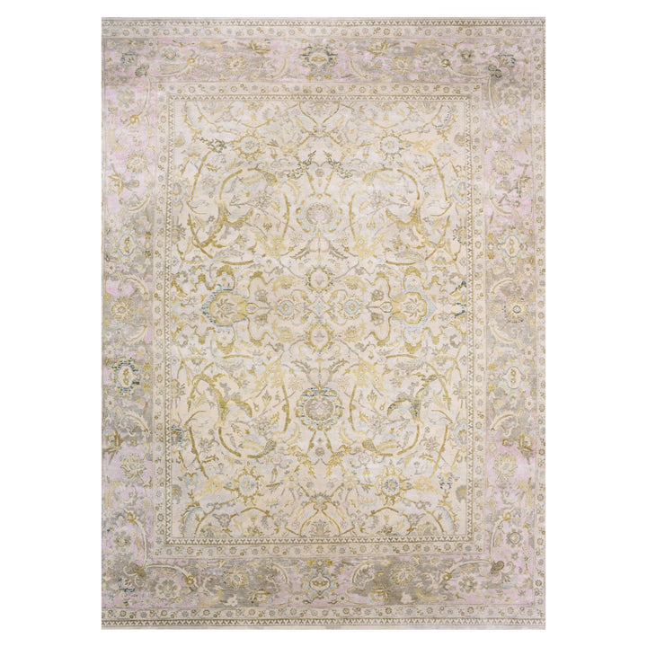 12'0" x 15'7" New Hand Knotted Beige Wool & Silk Rectangle Oriental Rug - MOA10275430