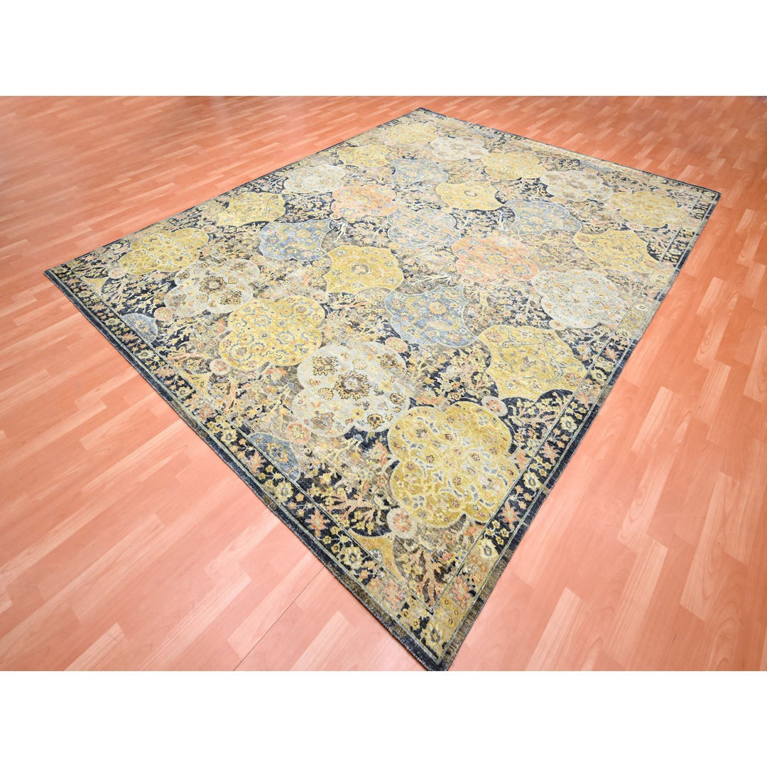 9'1" x 11'9" New Hand Knotted Black Wool Rectangle Oriental Rug - MOA10275559