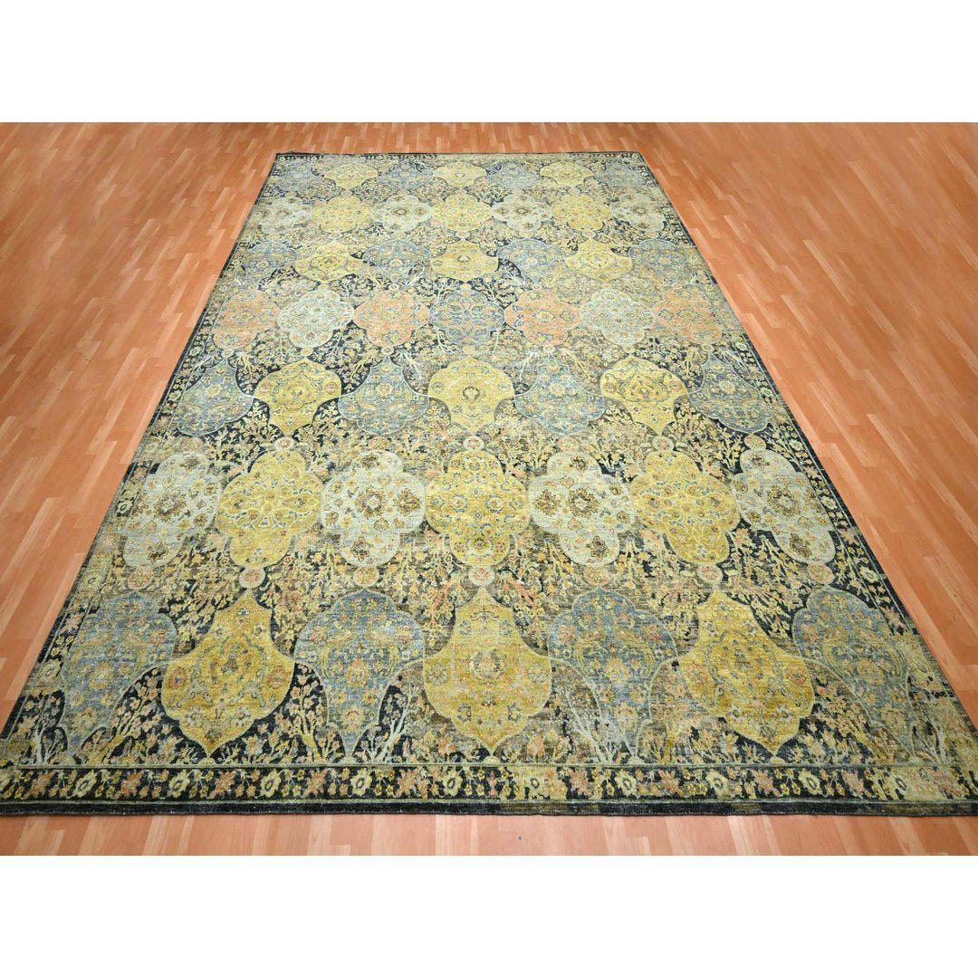 11'11" x 15'7" New Hand Knotted Black Wool Rectangle Oriental Rug - MOA10275560