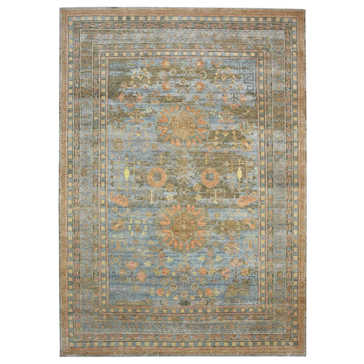 9'11" x 14'2" New Hand Knotted Blue Wool & Silk Rectangle Oriental Rug - MOA10275565