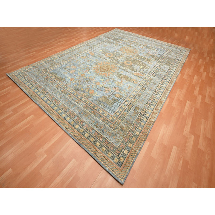 9'11" x 14'2" New Hand Knotted Blue Wool & Silk Rectangle Oriental Rug - MOA10275565