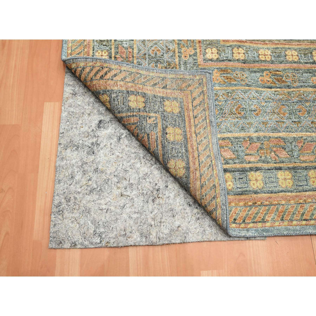 9'11" x 14'2" New Hand Knotted Blue Wool & Silk Rectangle Oriental Rug - MOA10275565
