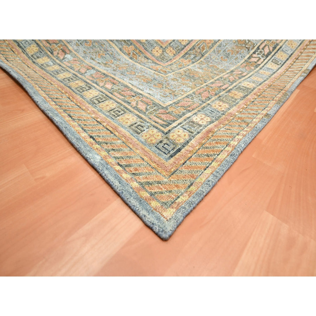 9'11" x 14'2" New Hand Knotted Blue Wool & Silk Rectangle Oriental Rug - MOA10275565