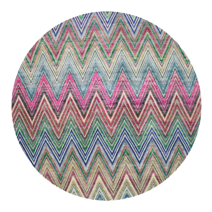 11'8" x 11'9" New Hand Knotted Pink Wool & Silk Round Oriental Rug - MOA10275567