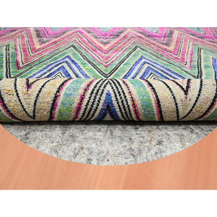 11'8" x 11'9" New Hand Knotted Pink Wool & Silk Round Oriental Rug - MOA10275567