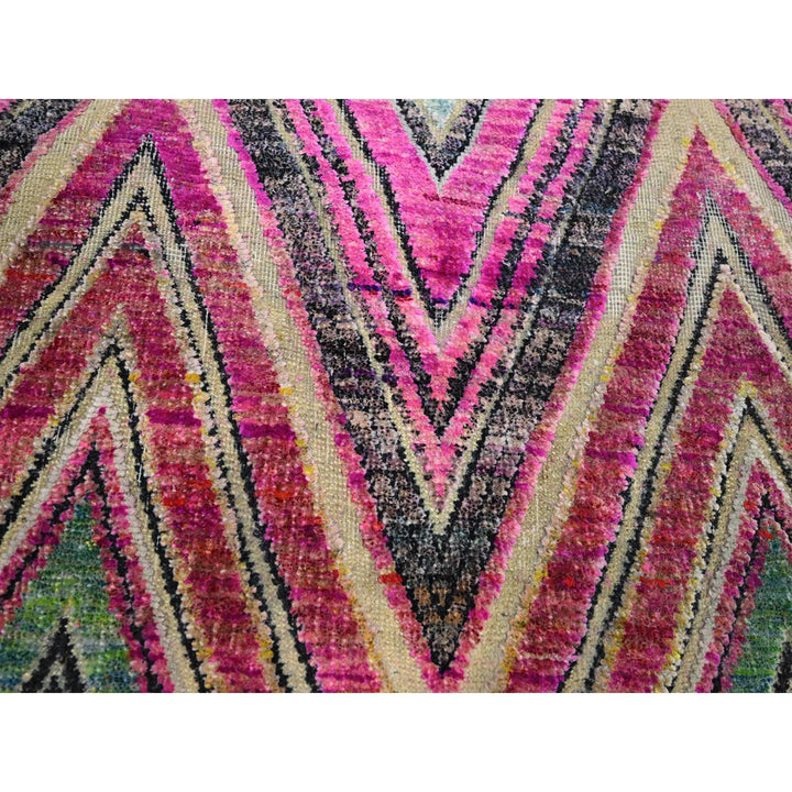 11'8" x 11'9" New Hand Knotted Pink Wool & Silk Round Oriental Rug - MOA10275567