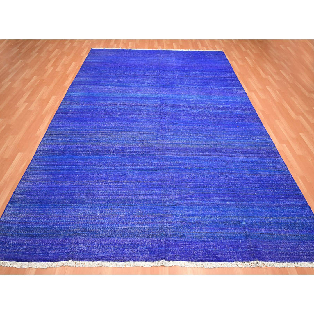 9'2" x 11'8" New Hand Woven Blue Sari Silk Rectangle Oriental Rug - MOA10275576