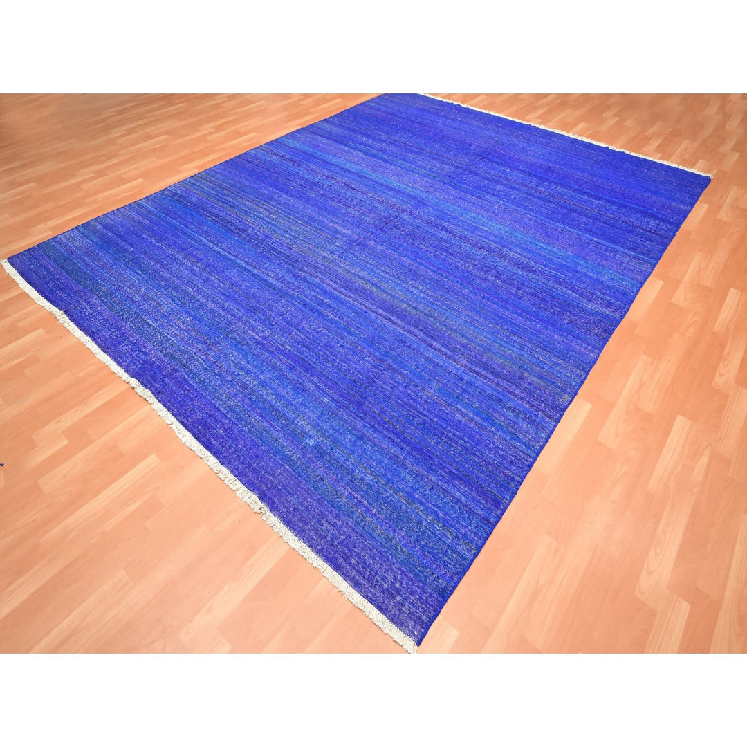 9'2" x 11'8" New Hand Woven Blue Sari Silk Rectangle Oriental Rug - MOA10275576
