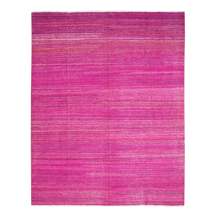 9'1" x 11'7" New Hand Woven Pink Sari Silk Rectangle Oriental Rug - MOA10275577