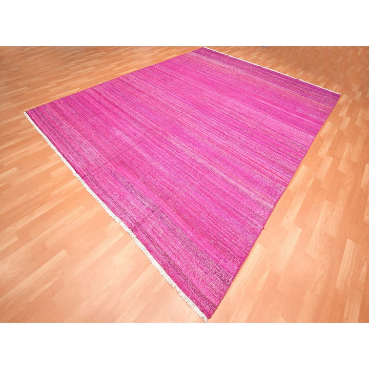 9'1" x 11'7" New Hand Woven Pink Sari Silk Rectangle Oriental Rug - MOA10275577