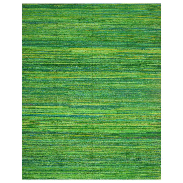 9'1" x 11'8" New Hand Woven Green Sari Silk Rectangle Oriental Rug - MOA10275578