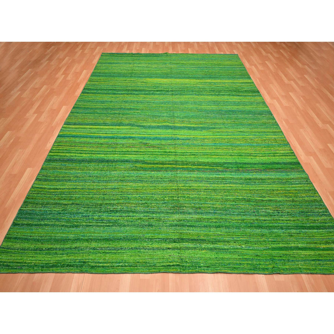 9'1" x 11'8" New Hand Woven Green Sari Silk Rectangle Oriental Rug - MOA10275578