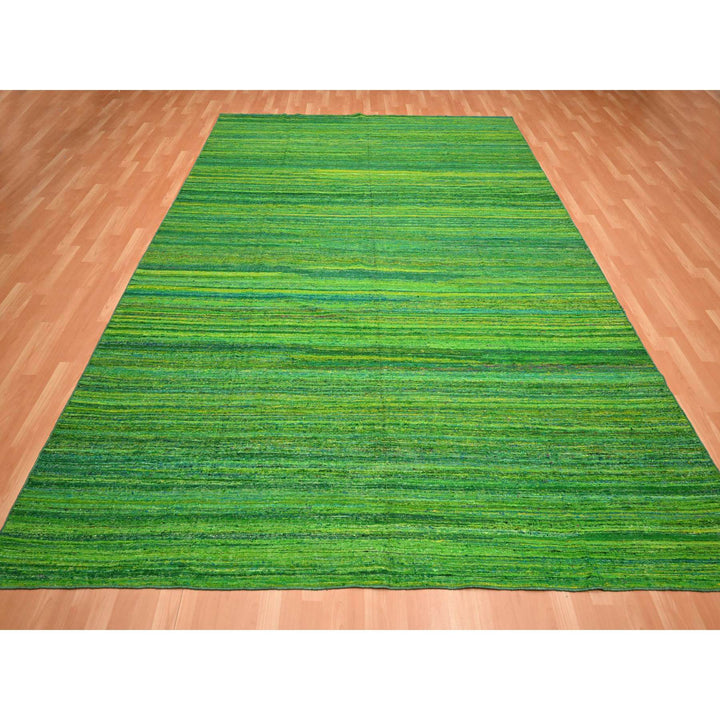 9'1" x 11'8" New Hand Woven Green Sari Silk Rectangle Oriental Rug - MOA10275578