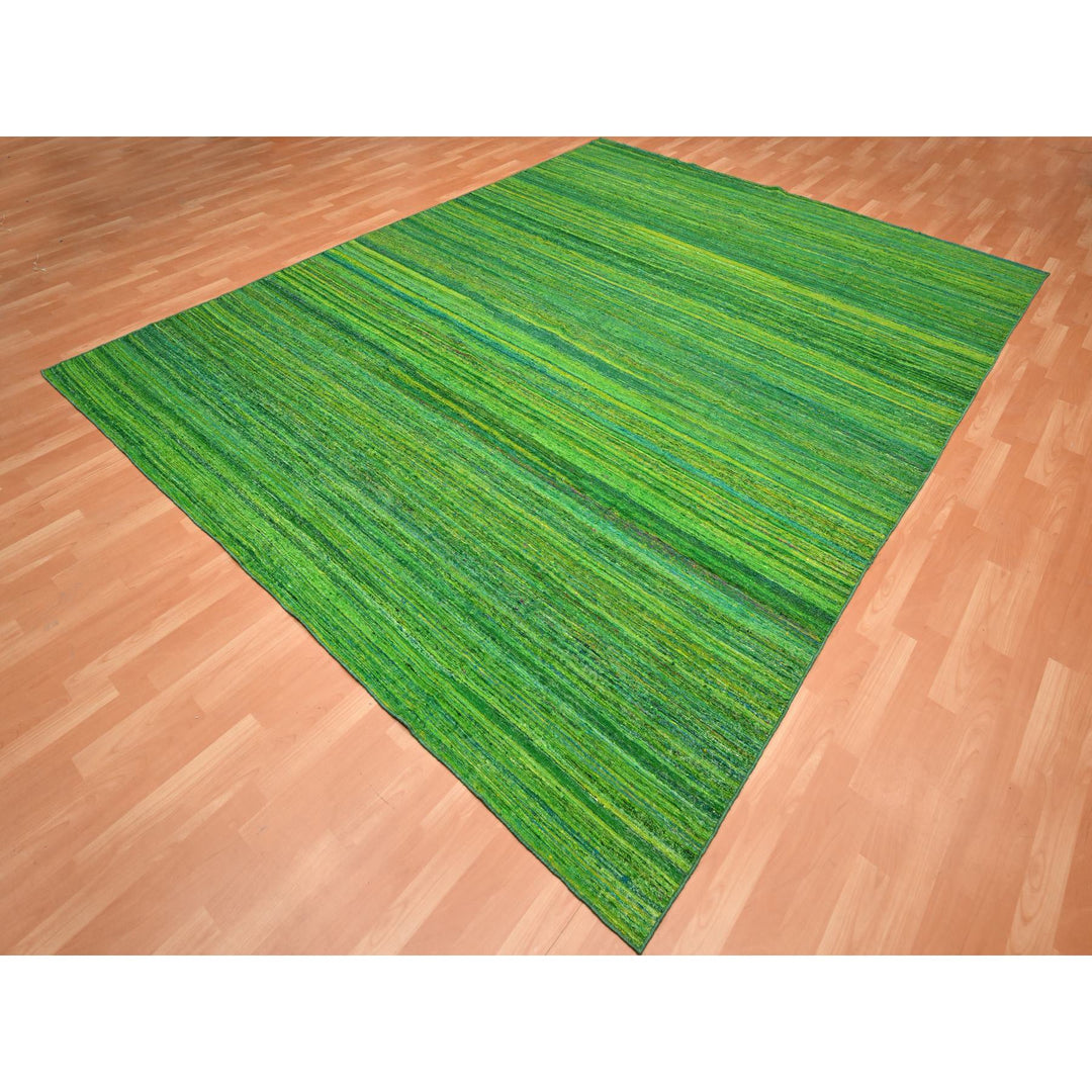 9'1" x 11'8" New Hand Woven Green Sari Silk Rectangle Oriental Rug - MOA10275578