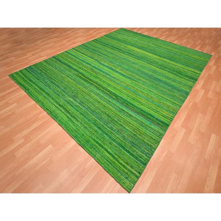 9'1" x 11'8" New Hand Woven Green Sari Silk Rectangle Oriental Rug - MOA10275578