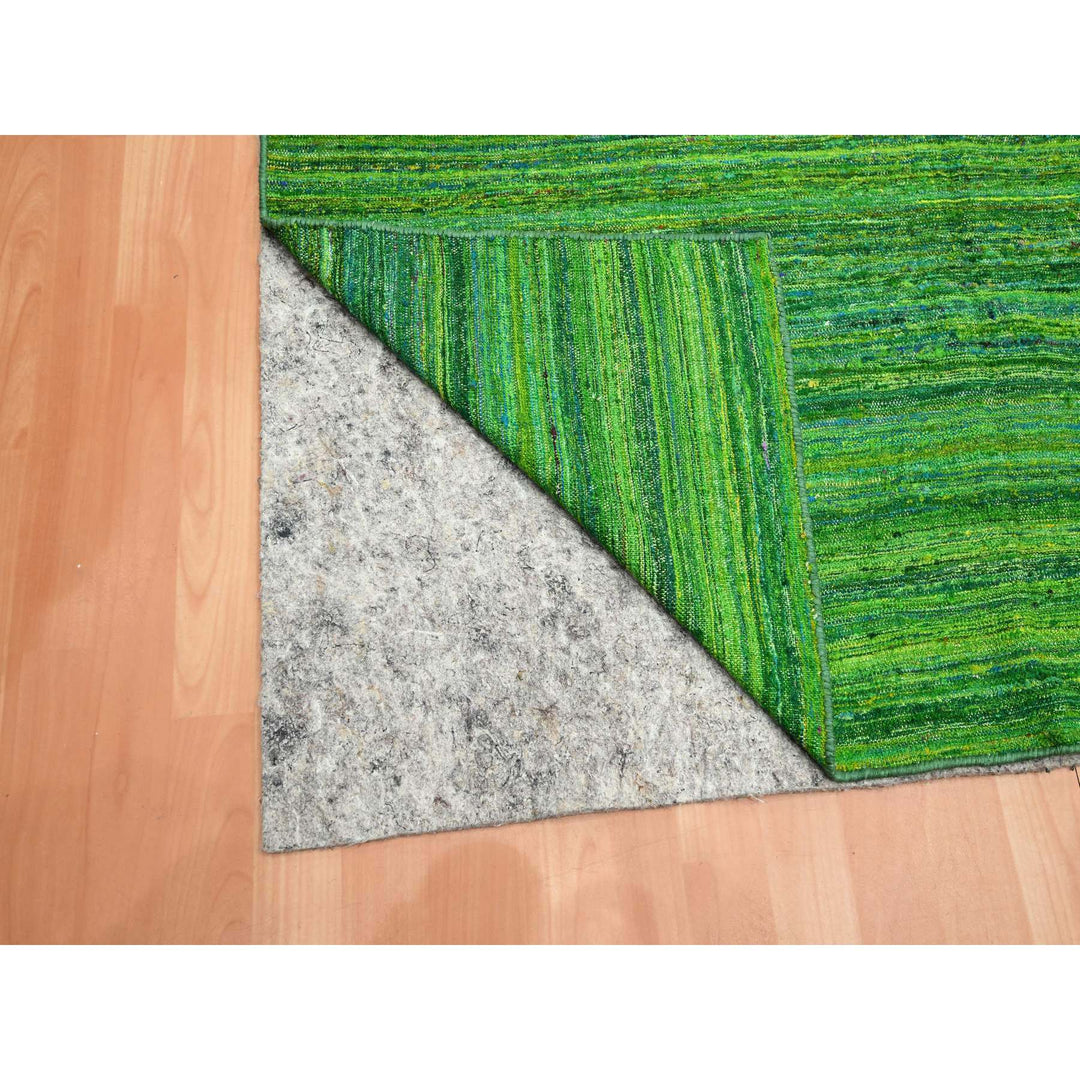 9'1" x 11'8" New Hand Woven Green Sari Silk Rectangle Oriental Rug - MOA10275578