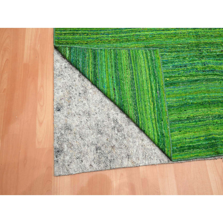 9'1" x 11'8" New Hand Woven Green Sari Silk Rectangle Oriental Rug - MOA10275578