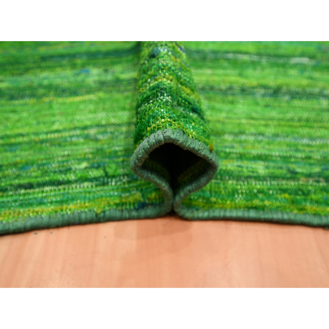 9'1" x 11'8" New Hand Woven Green Sari Silk Rectangle Oriental Rug - MOA10275578