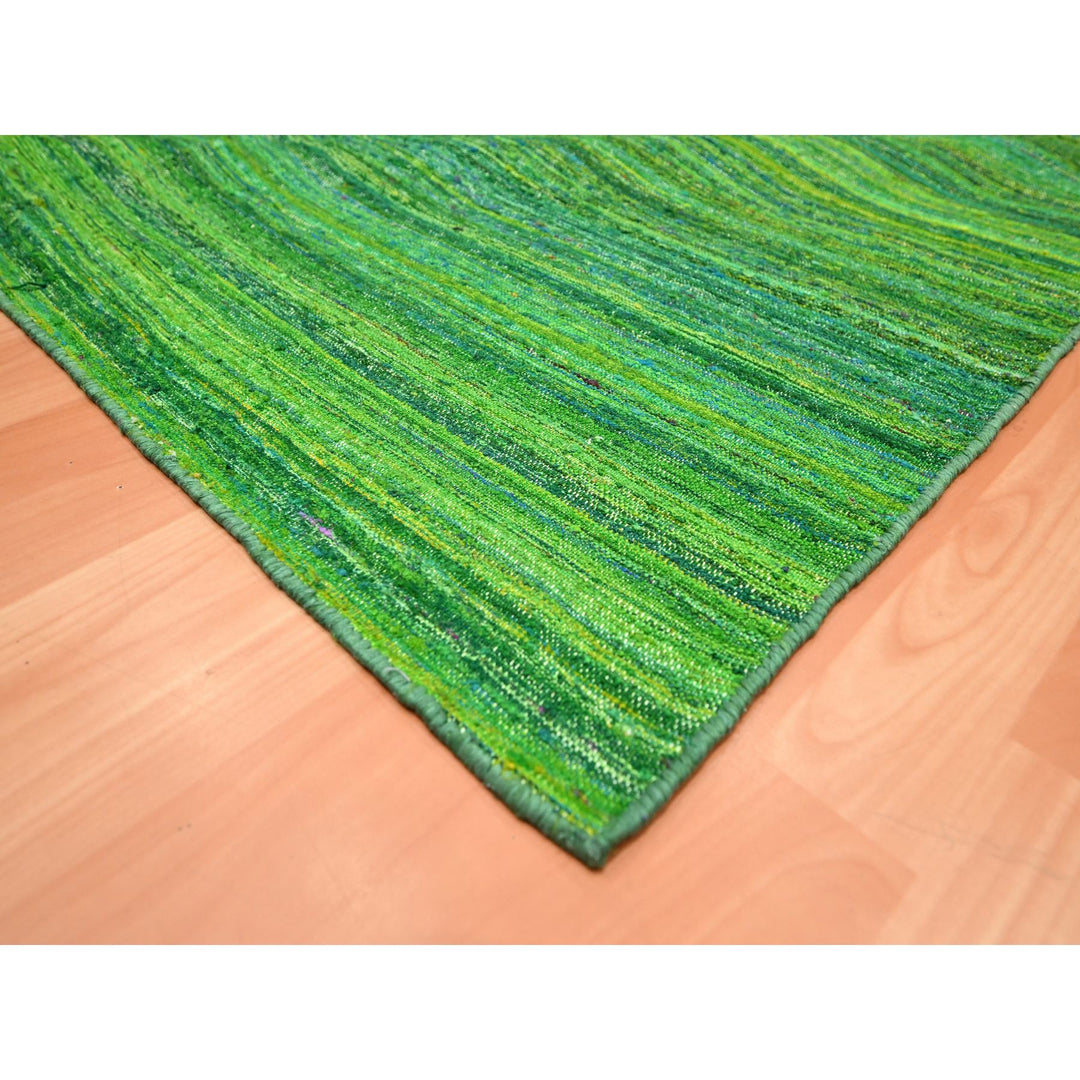 9'1" x 11'8" New Hand Woven Green Sari Silk Rectangle Oriental Rug - MOA10275578