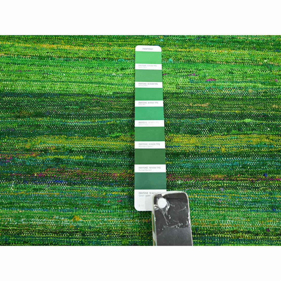9'1" x 11'8" New Hand Woven Green Sari Silk Rectangle Oriental Rug - MOA10275578