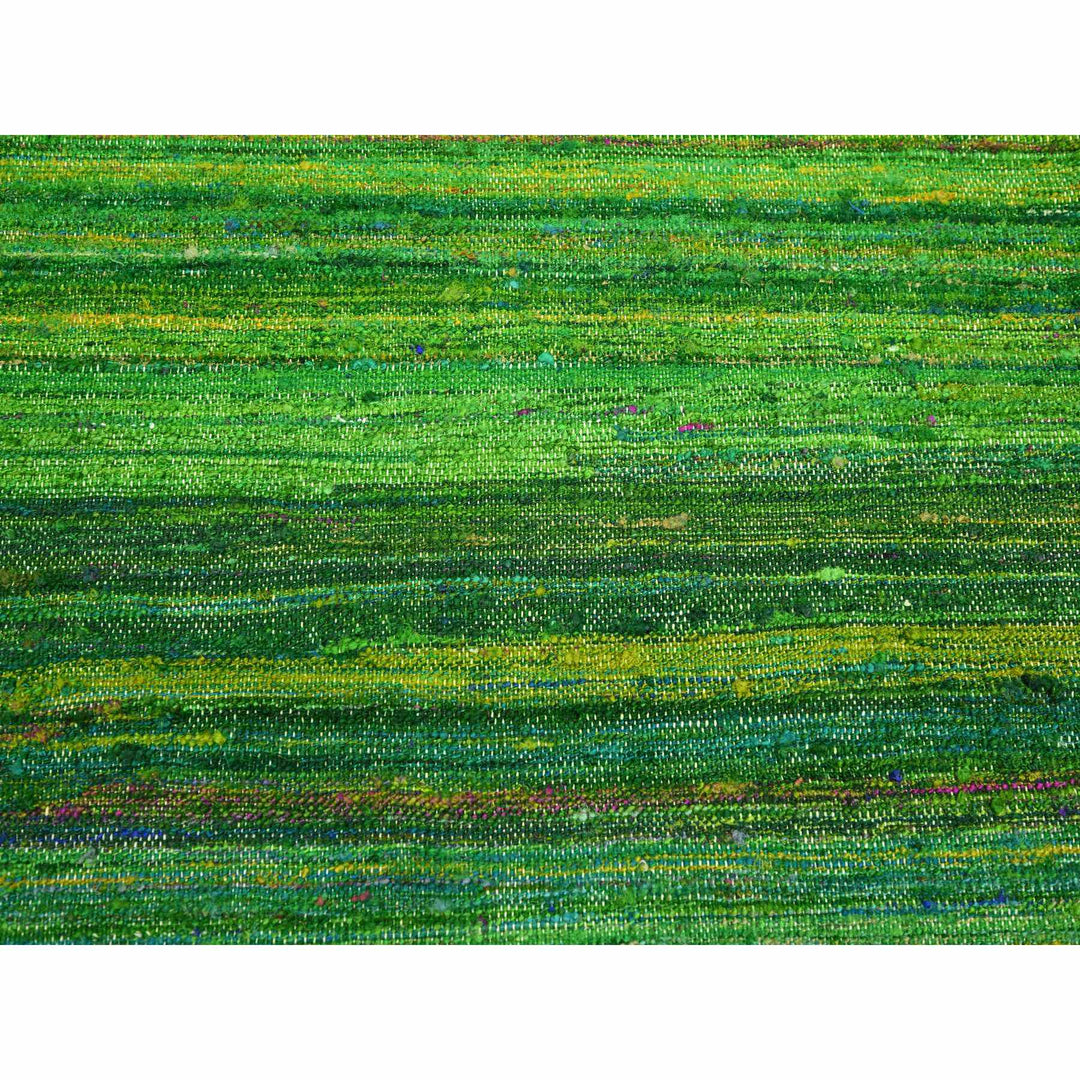 9'1" x 11'8" New Hand Woven Green Sari Silk Rectangle Oriental Rug - MOA10275578