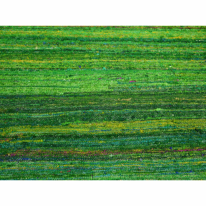 9'1" x 11'8" New Hand Woven Green Sari Silk Rectangle Oriental Rug - MOA10275578
