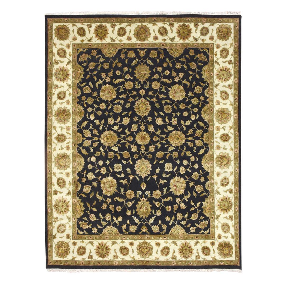 7'9" x 9'11" New Hand Knotted Black Wool & Silk Rectangle Oriental Rug - MOA10275585