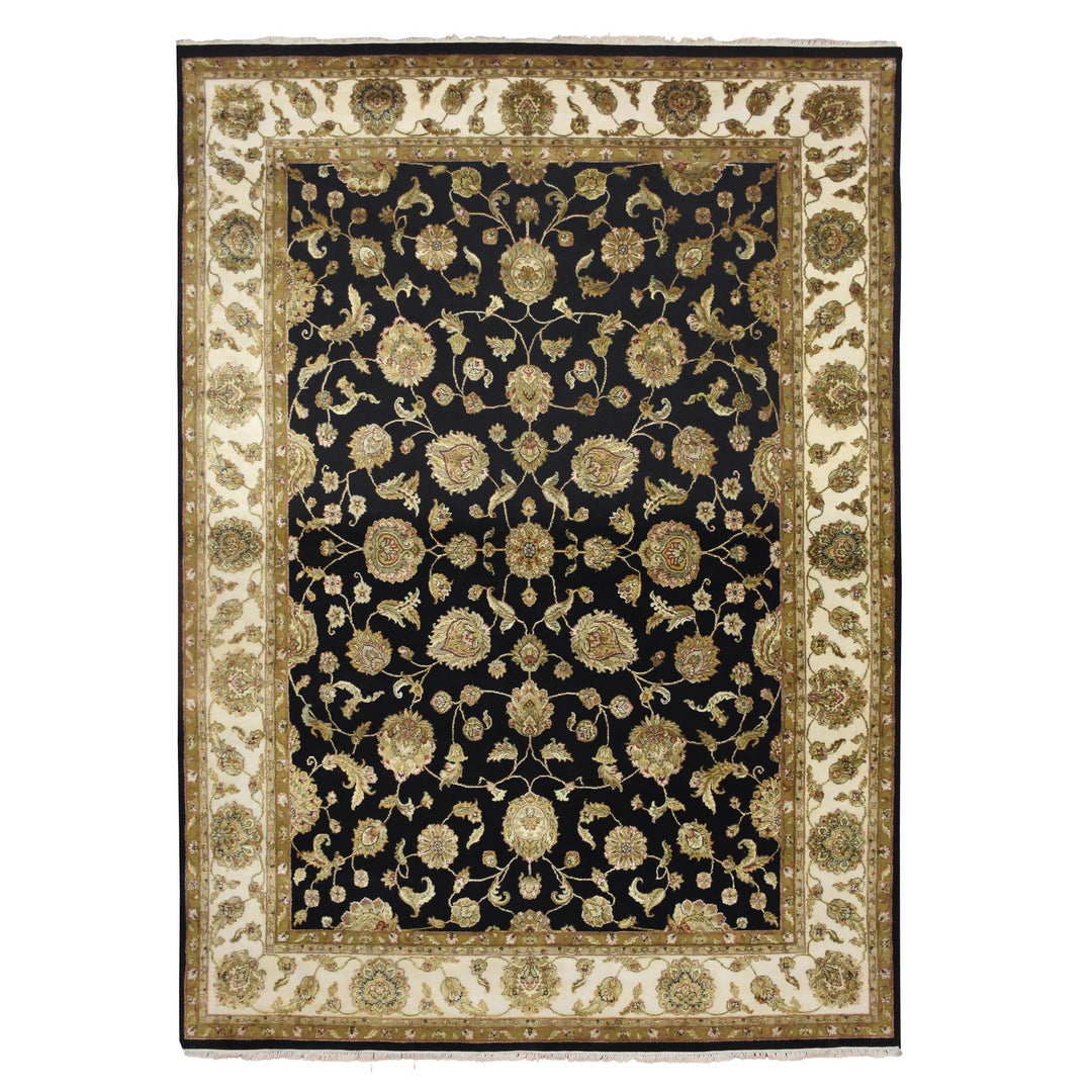 8'7" x 12'1" New Hand Knotted Black Wool & Silk Rectangle Oriental Rug - MOA10275591