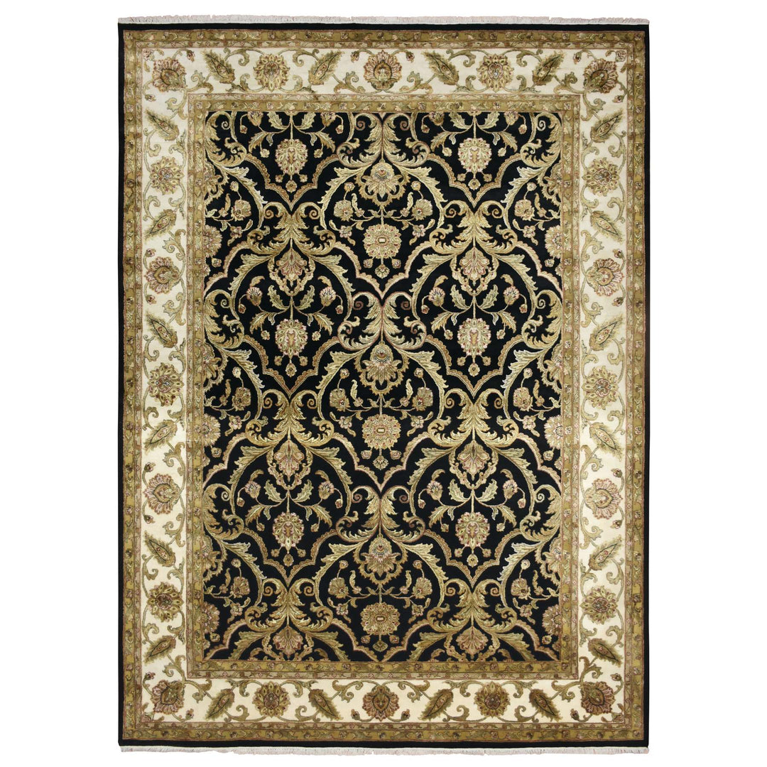 8'10" x 12'2" New Hand Knotted Black Wool & Silk Rectangle Oriental Rug - MOA10275592