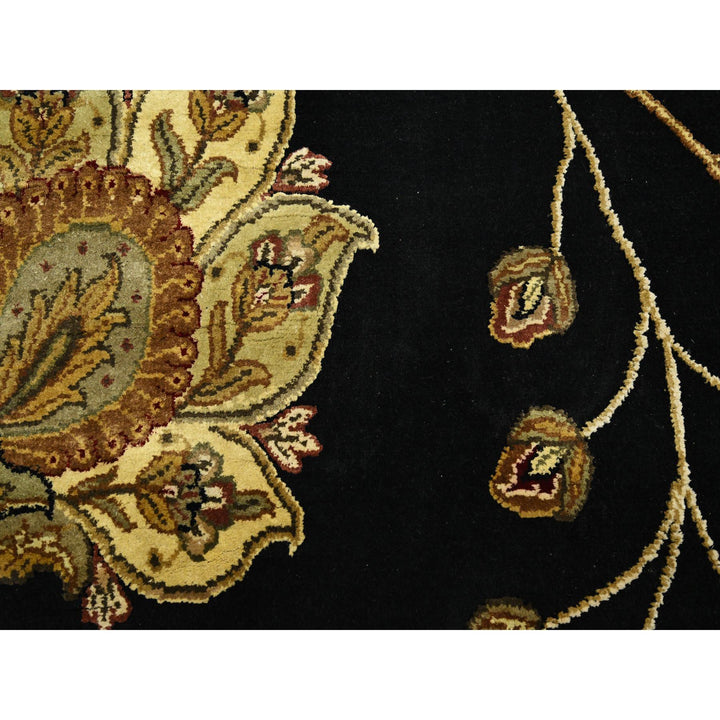 6'0" x 8'10" New Hand Knotted Black Wool & Silk Rectangle Oriental Rug - MOA10275602