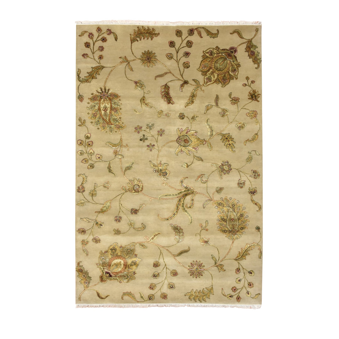 6'0" x 8'10" New Hand Knotted Brown Wool & Silk Rectangle Oriental Rug - MOA10275603