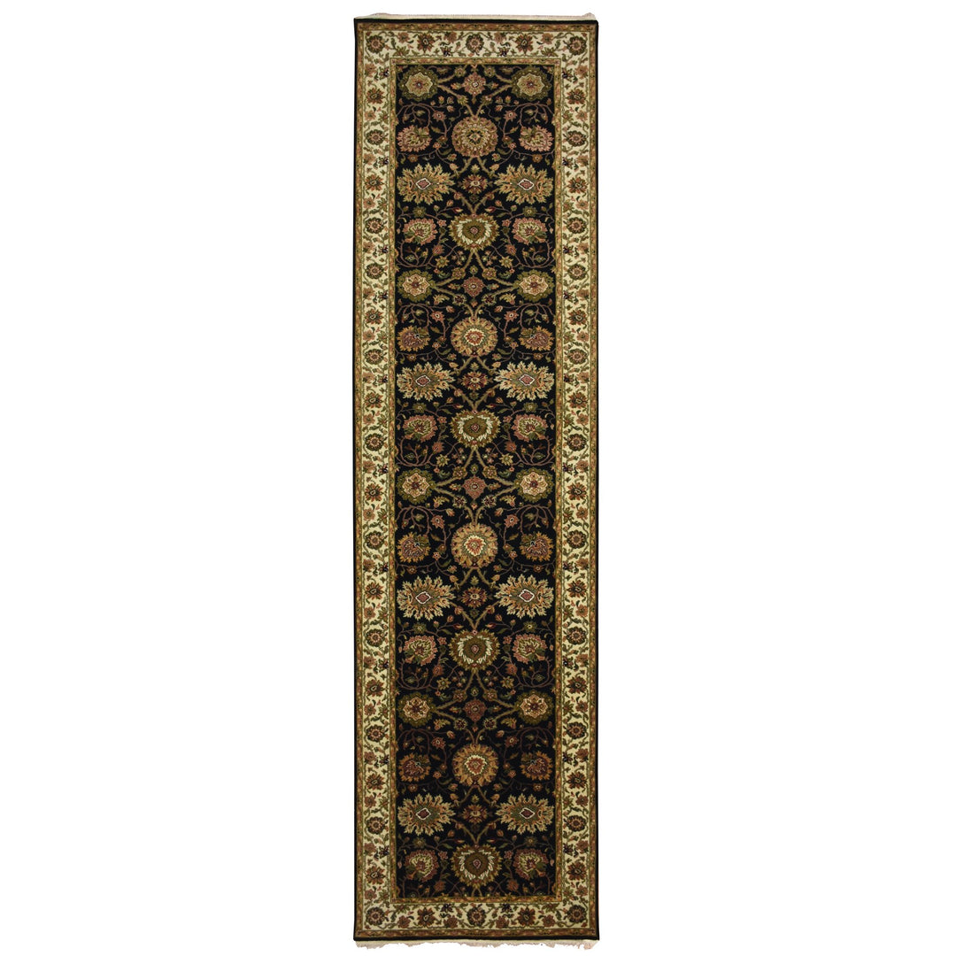 4'0" x 15'9" New Hand Knotted Black Wool & Silk Runner Oriental Rug - MOA10275610