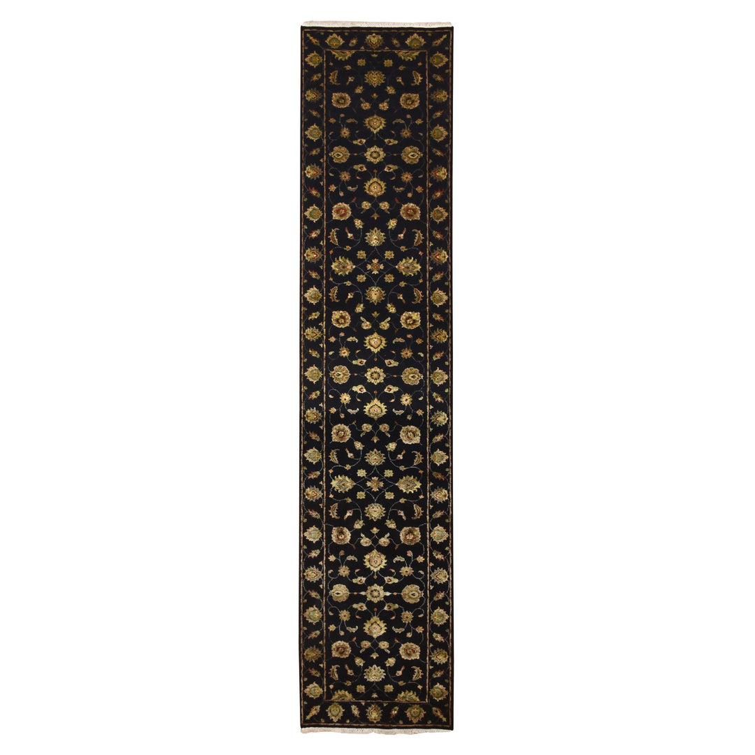 2'7" x 12'3" New Hand Knotted Black Wool & Silk Runner Oriental Rug - MOA10275611