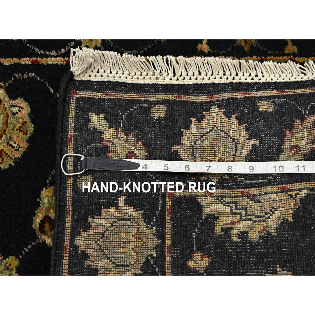 2'7" x 12'3" New Hand Knotted Black Wool & Silk Runner Oriental Rug - MOA10275611