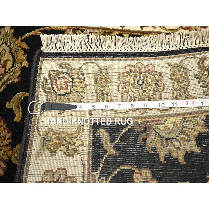 2'6" x 8'3" New Hand Knotted Black Wool & Silk Runner Oriental Rug - MOA10275618