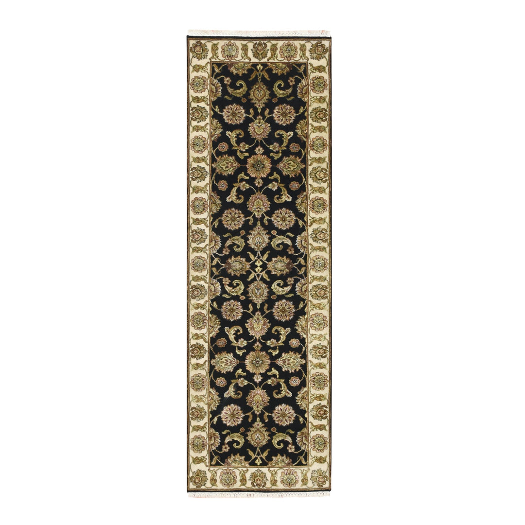 2'6" x 8'0" New Hand Knotted Black Wool & Silk Runner Oriental Rug - MOA10275619