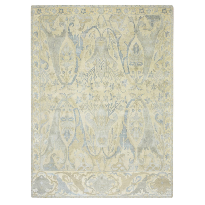 8'10" x 12'1" New Hand Knotted Ivory Wool & Silk Rectangle Oriental Rug - MOA10275637