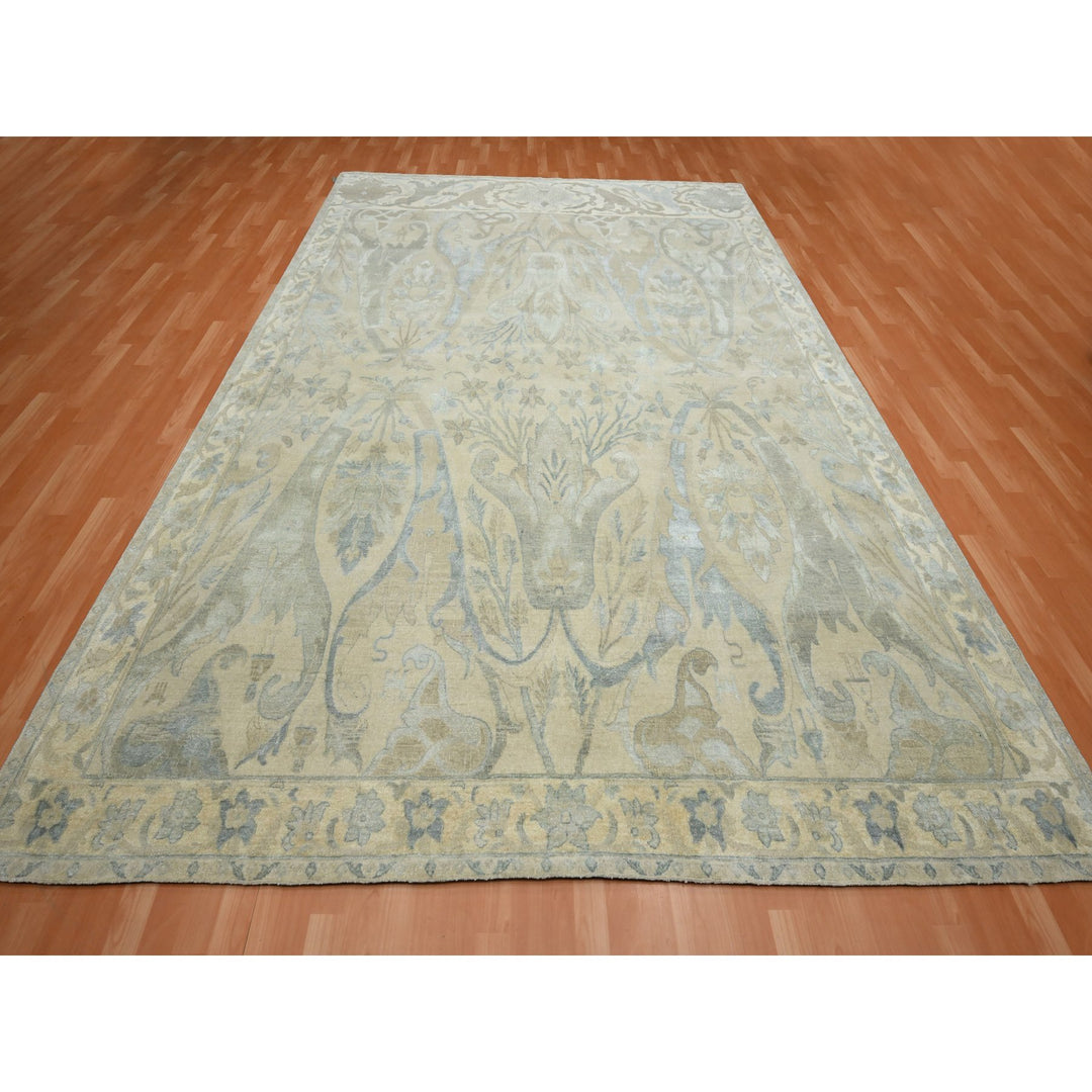 8'10" x 12'1" New Hand Knotted Ivory Wool & Silk Rectangle Oriental Rug - MOA10275637