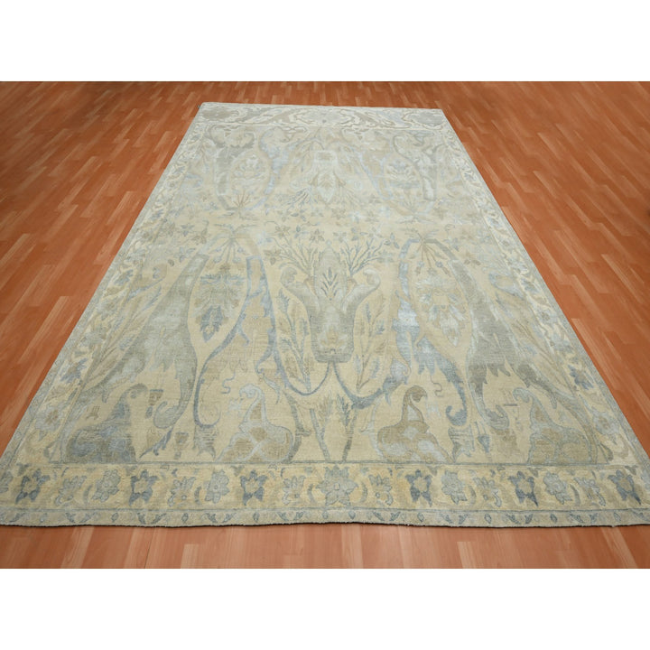 8'10" x 12'1" New Hand Knotted Ivory Wool & Silk Rectangle Oriental Rug - MOA10275637