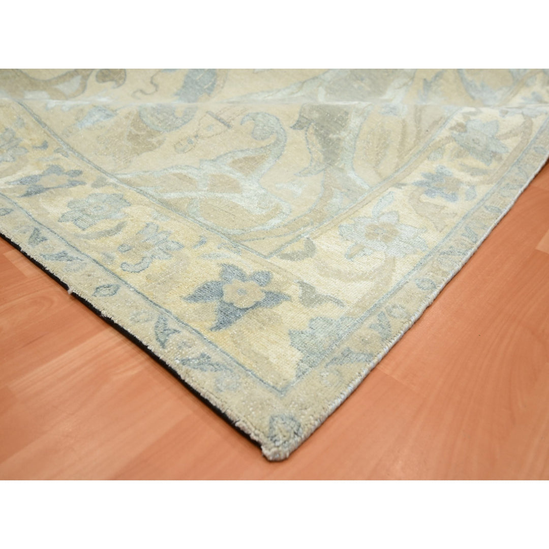 8'10" x 12'1" New Hand Knotted Ivory Wool & Silk Rectangle Oriental Rug - MOA10275637