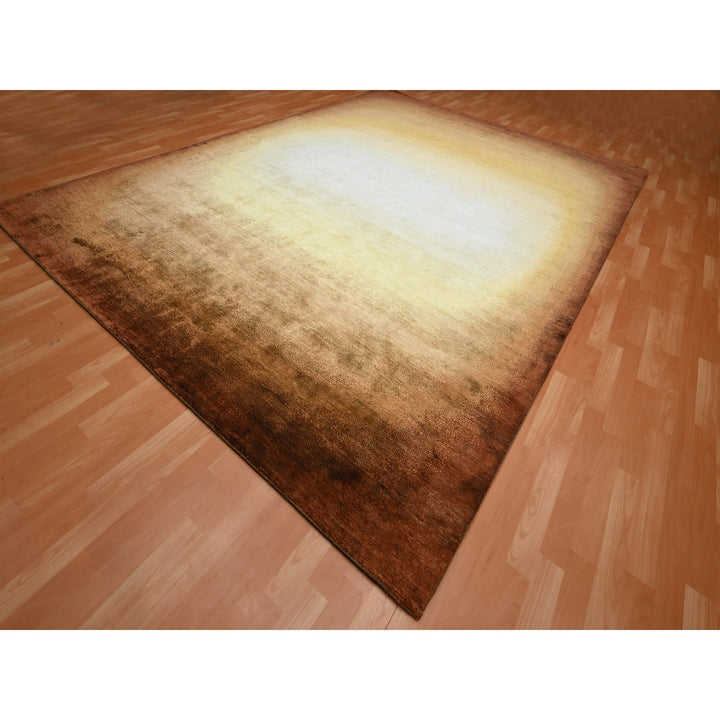 8'11" x 12'1" New Hand Knotted Brown Wool & Silk Rectangle Oriental Rug - MOA10275638