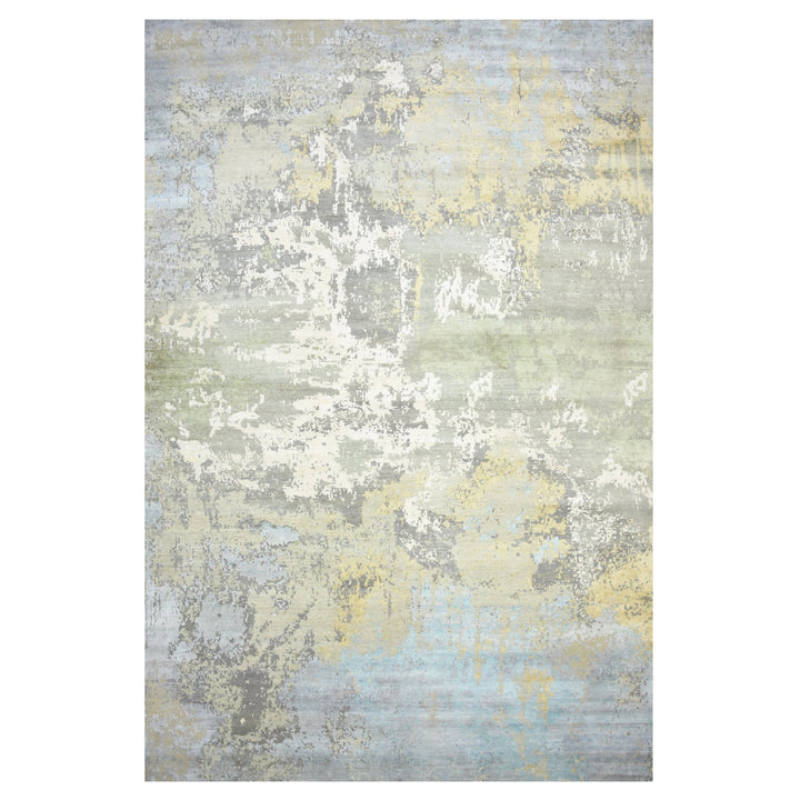 11'10" x 18'5" New Hand Knotted Grey Wool & Silk Rectangle Oriental Rug - MOA10275672