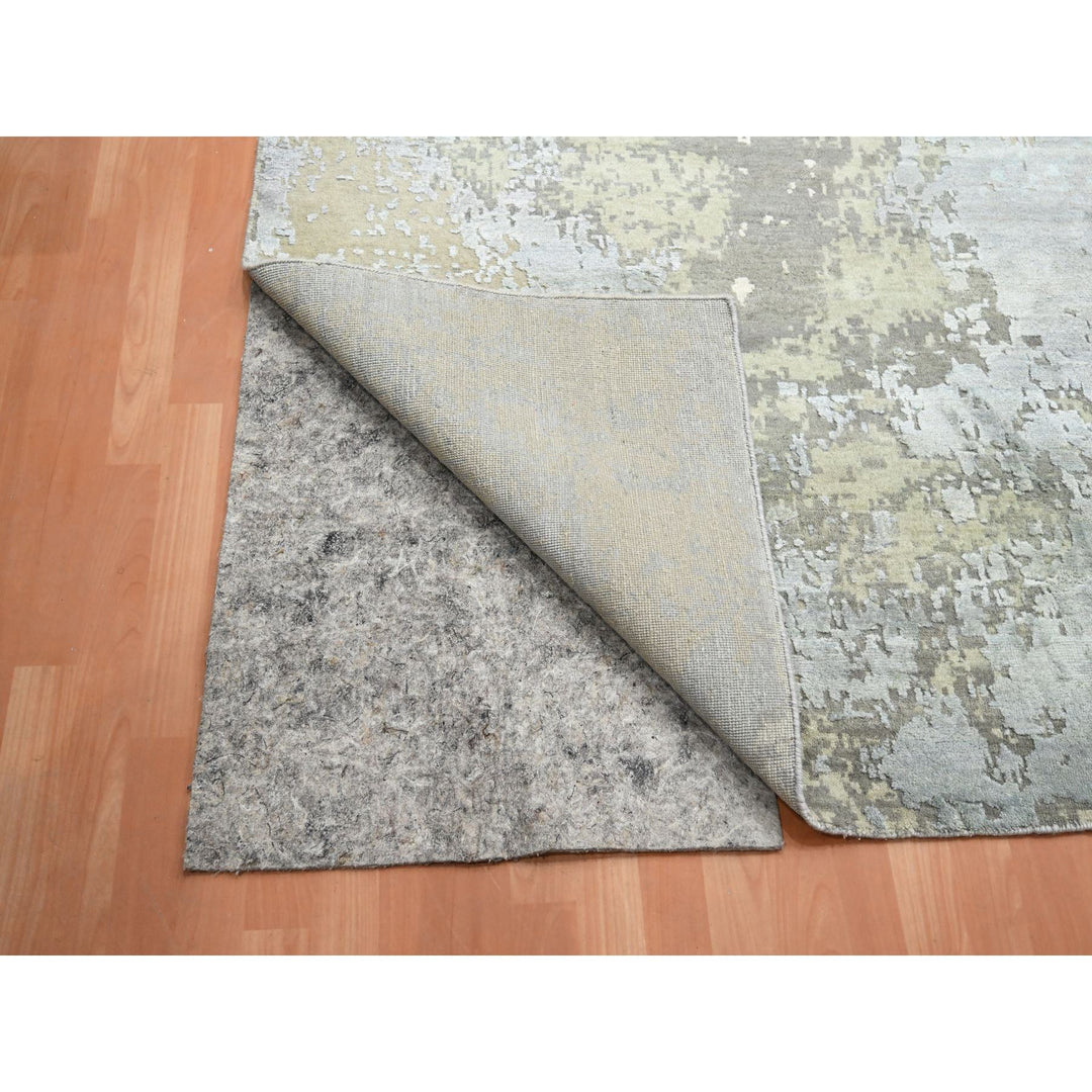 11'10" x 18'5" New Hand Knotted Grey Wool & Silk Rectangle Oriental Rug - MOA10275672