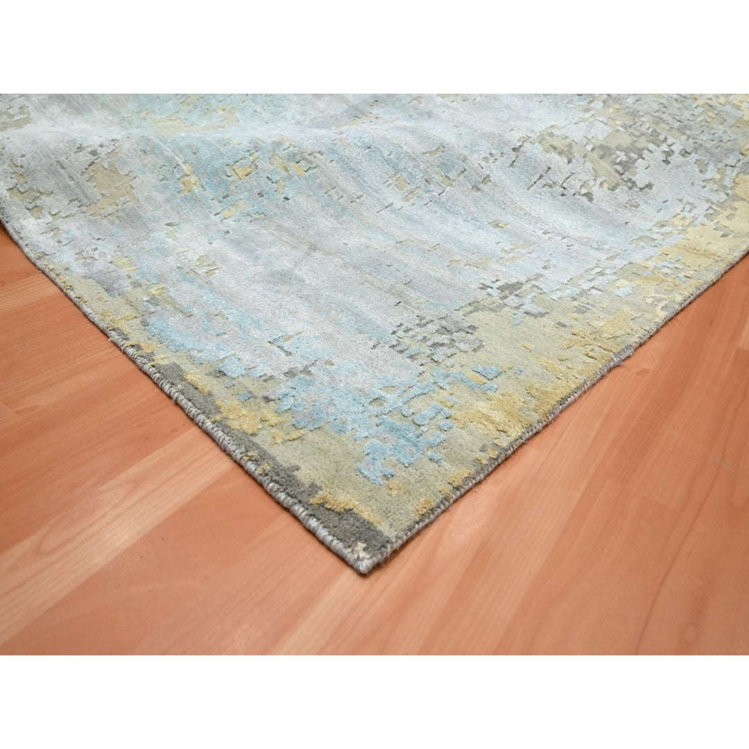 11'10" x 18'5" New Hand Knotted Grey Wool & Silk Rectangle Oriental Rug - MOA10275672