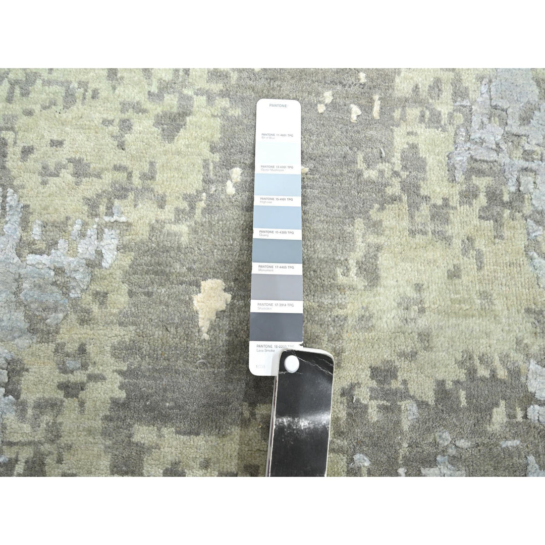 11'10" x 18'5" New Hand Knotted Grey Wool & Silk Rectangle Oriental Rug - MOA10275672