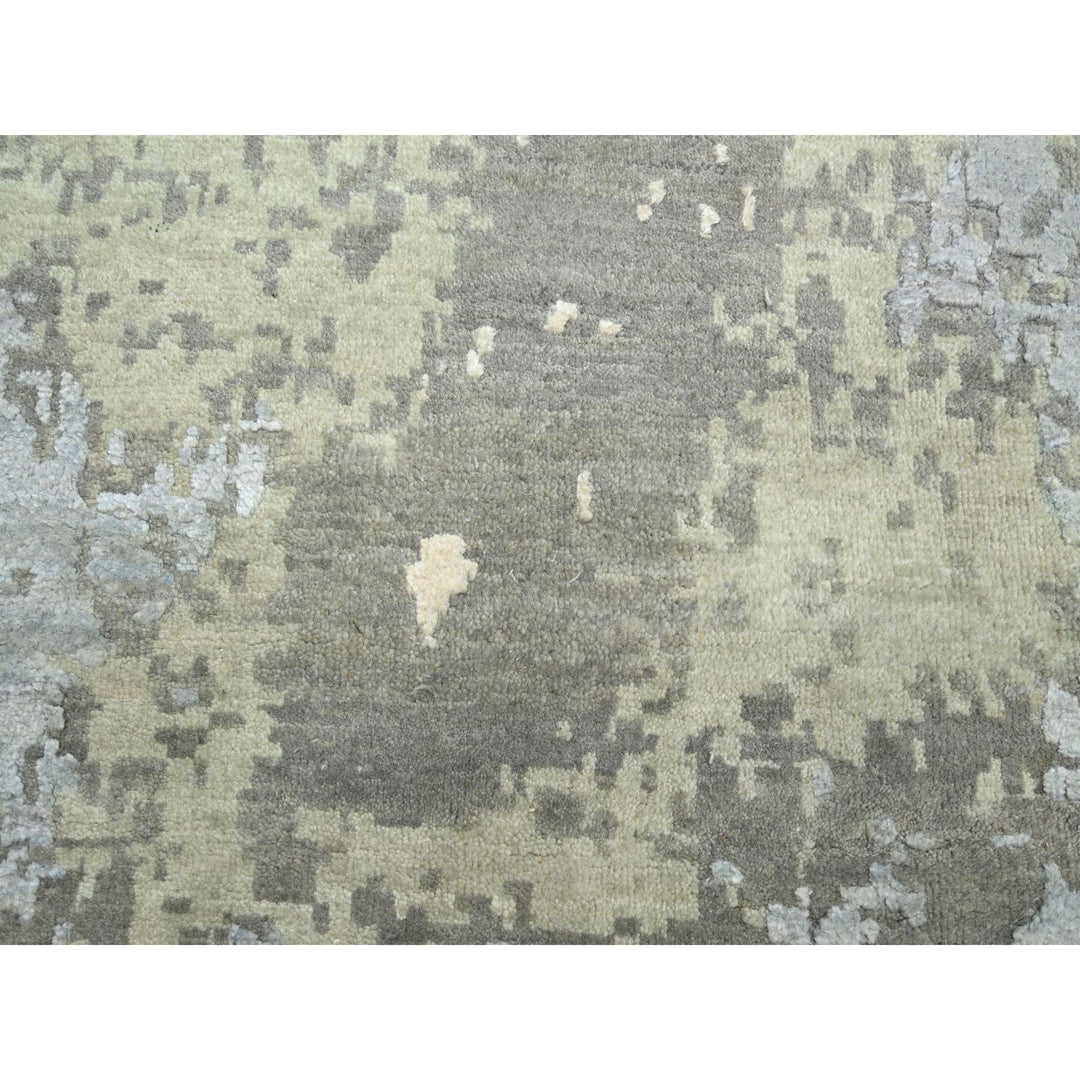 11'10" x 18'5" New Hand Knotted Grey Wool & Silk Rectangle Oriental Rug - MOA10275672