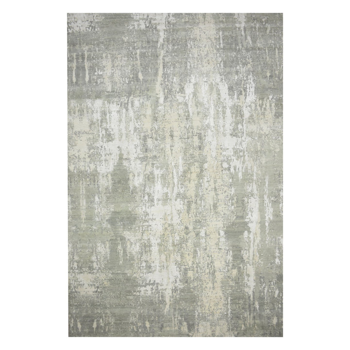 11'11" x 18'0" New Hand Knotted Grey Wool & Silk Rectangle Oriental Rug - MOA10275673