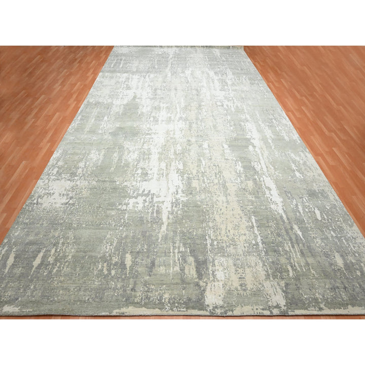 11'11" x 18'0" New Hand Knotted Grey Wool & Silk Rectangle Oriental Rug - MOA10275673