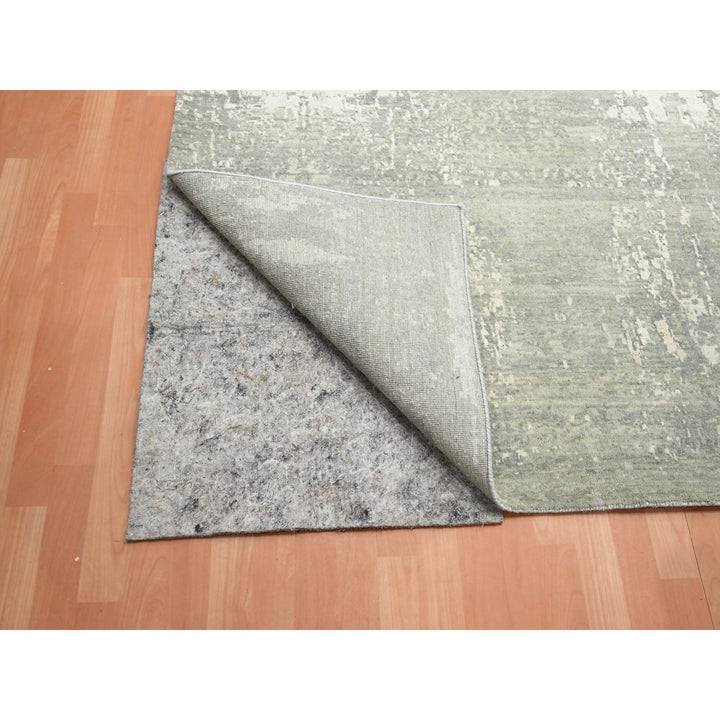 11'11" x 18'0" New Hand Knotted Grey Wool & Silk Rectangle Oriental Rug - MOA10275673